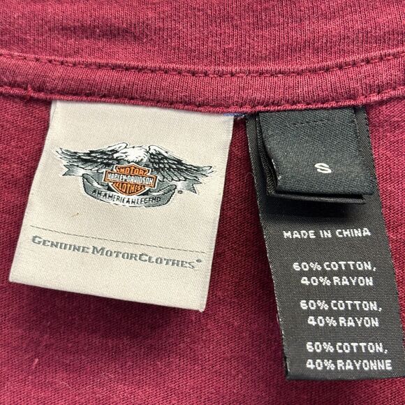 Harley Davidson‎ Sports Jersey Tee Women Small Burgundy Moto Biker Edgy Grunge - Picture 2 of 6